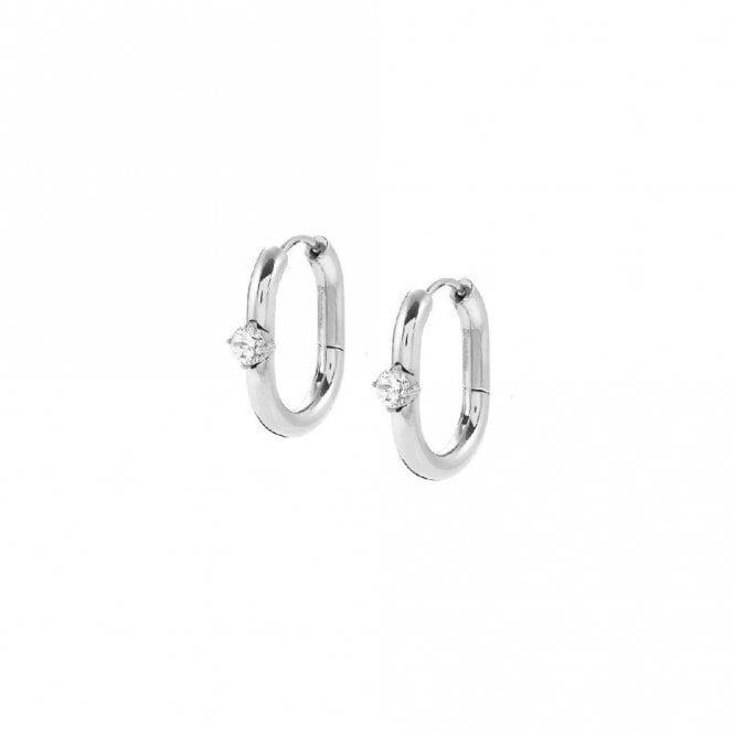 Chains Of Style Hoop Earrings in Silver Steel and CZ