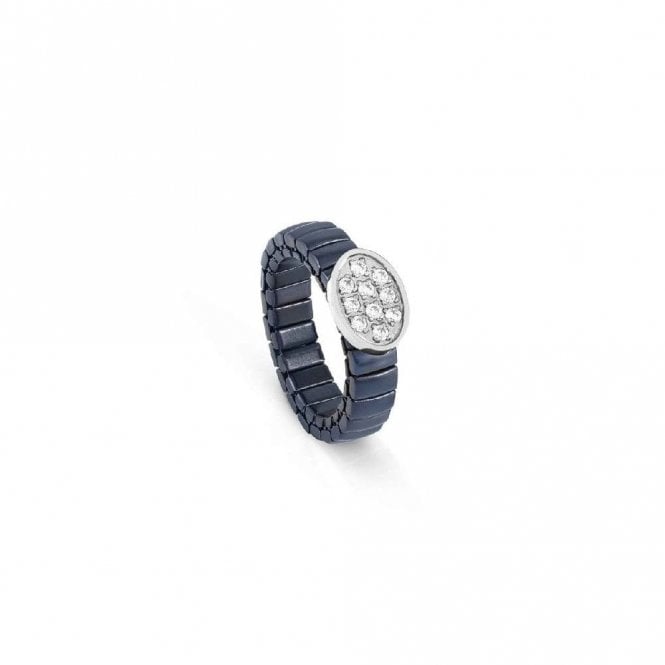 XTE Life Steel & CZ Blue Oval Ring, XSmall