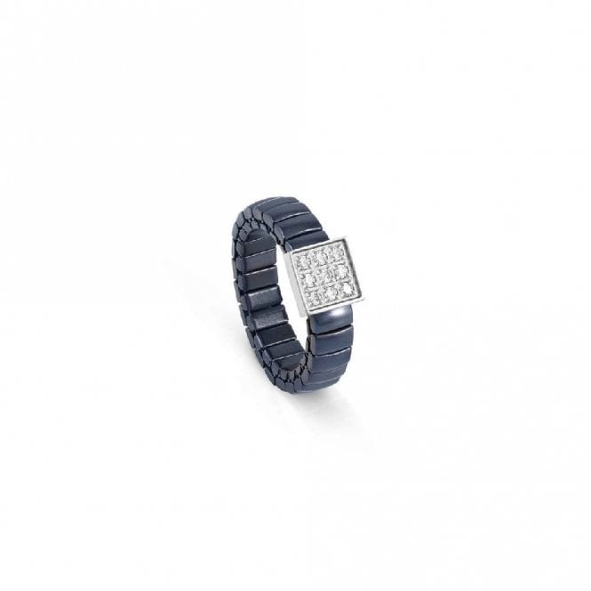 XTE Life Steel & CZ Blue Square Ring, XSmall