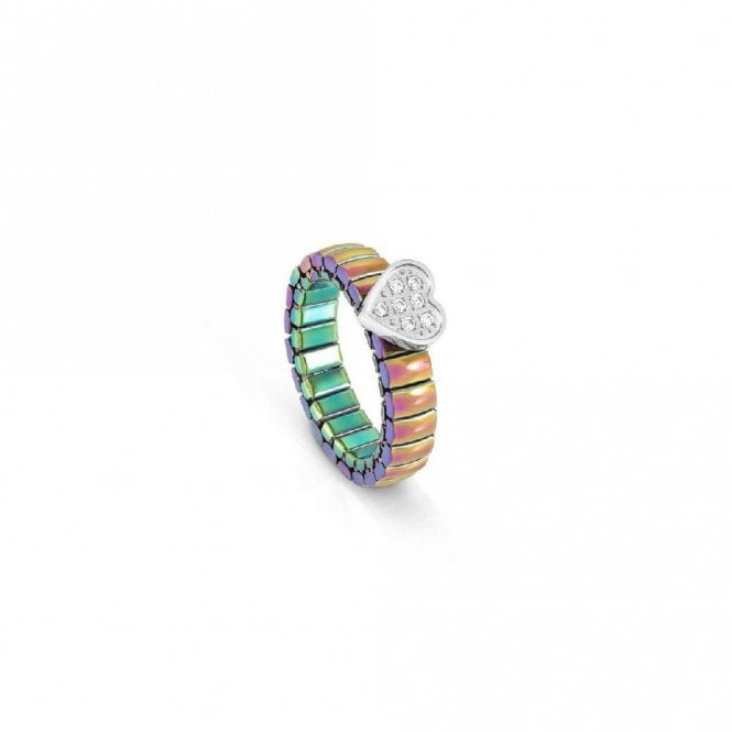 XTE Life Steel & CZ Multicoloured Heart Ring, XSmall
