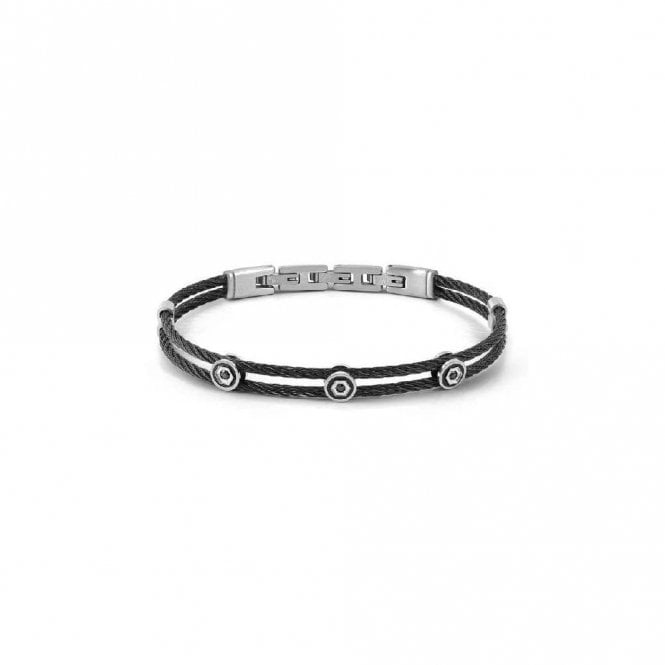 Sea Lover Black Cable Bracelet in Black PVD Steel with CZ