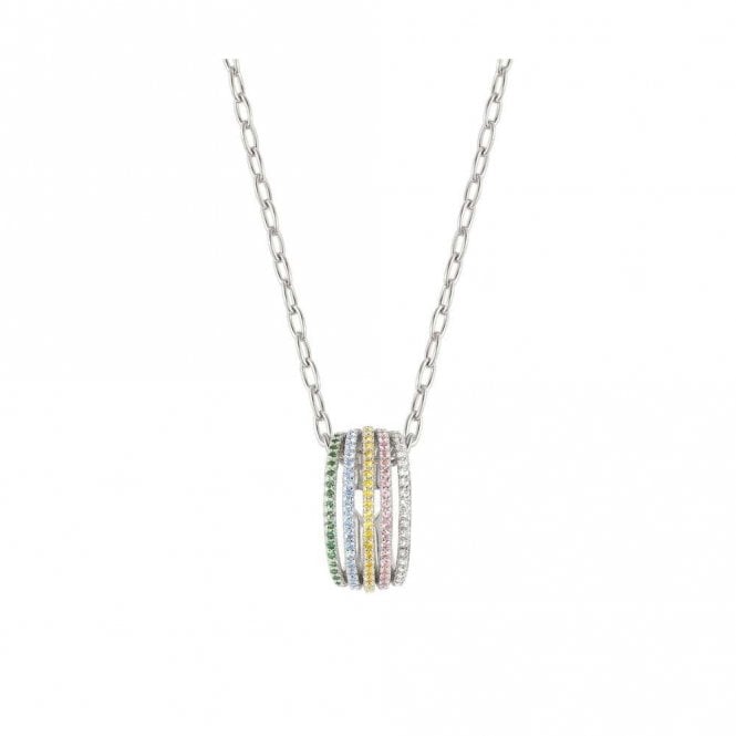 Lovelight Silver and Oval Rainbow CZ Pendant Necklace