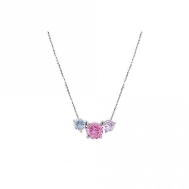 Colour Wave Necklace in Silver and Round Multicoloured CZ