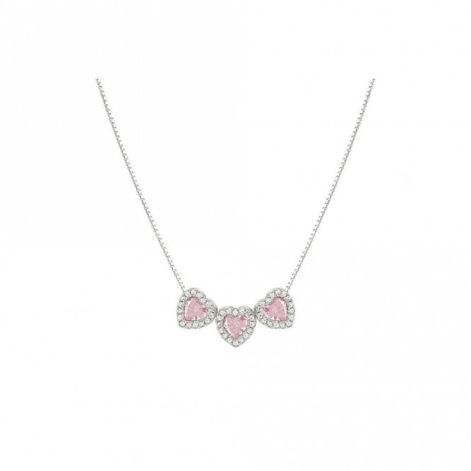 All My Love Silver & Triple Pink CZ Heart Pendant Necklace