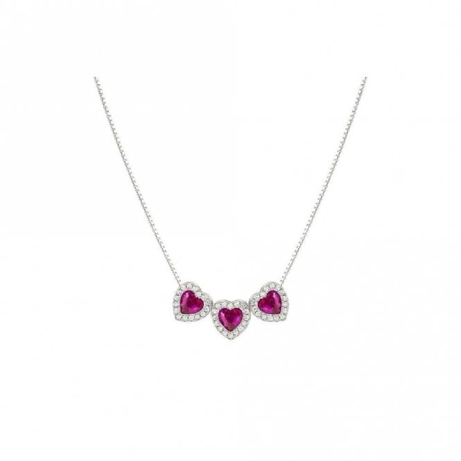 All My Love Silver & Triple Red CZ Heart Pendant Necklace
