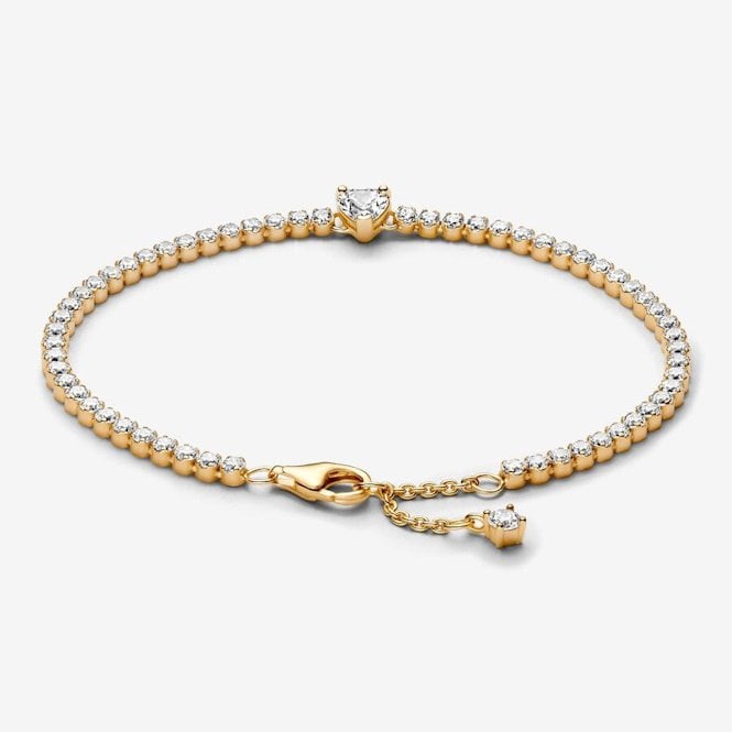 Gold Sparkling Heart Tennis Bracelet, 20cm