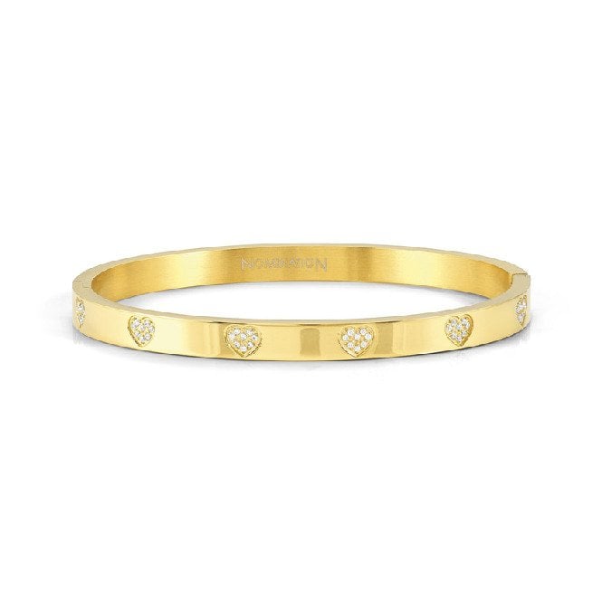 Pretty Bangles Large Pave Heart Bracelet in Gold & CZ