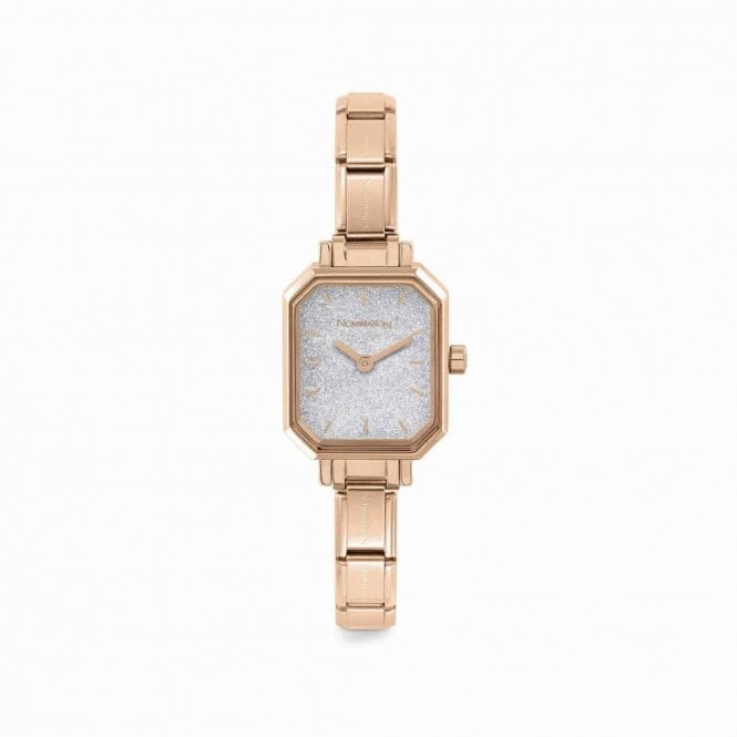 Time Paris Rectangle Silver Glitter & Rose Gold Bracelet Watch