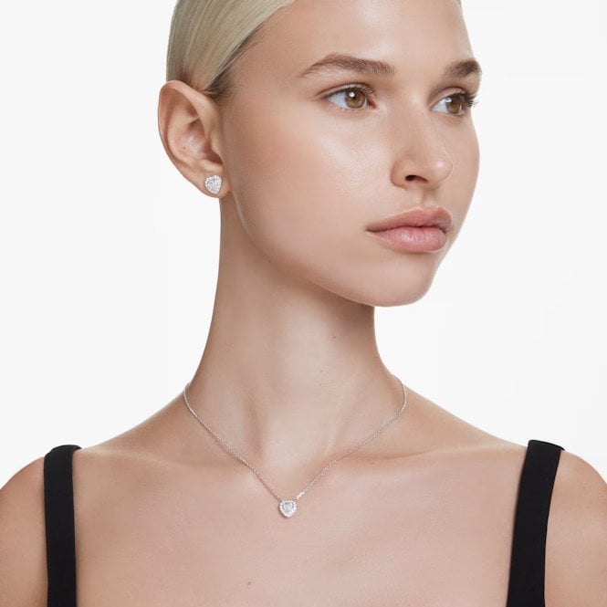 Ariana Grande x Swarovski Pendant Necklace with Mixed Cuts & White Crystal Heart in Rhodium Silver