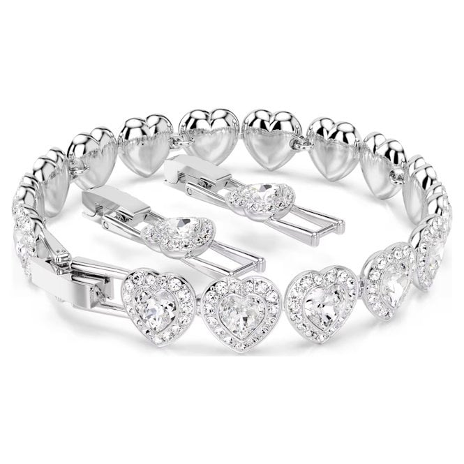 Ariana Grande x Swarovski Tennis Bracelet with Mixed Cuts & White Crystal Heart in Rhodium Silver