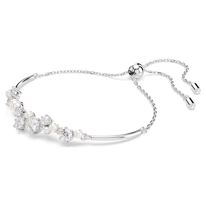 Constella Bangle with Round-Cuts White Crystal & Pearl in Rhodium Silver