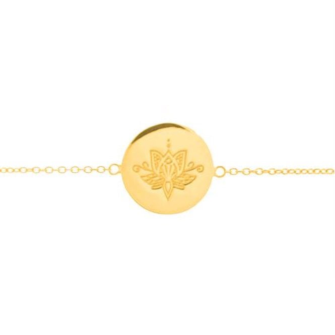 Lotus Flower Disc Bracelet in Gold