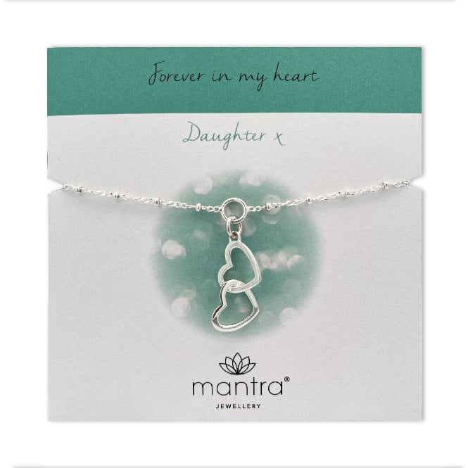 Daughter Linked Hearts Charm Bracelet in Sterling Silver