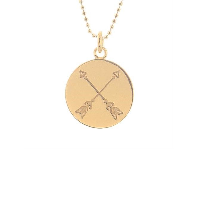Crossed Arrows Disc Necklace in Gold