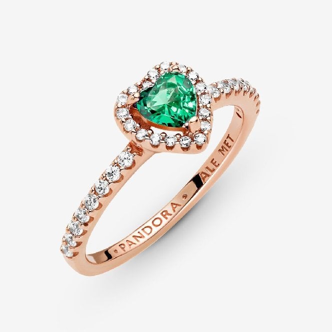 Rose Sparkling Elevated Green Heart Ring, Size 54