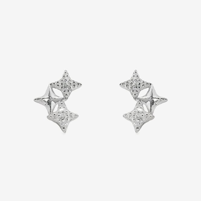 Silver 3 Star CZ Stud Earrings