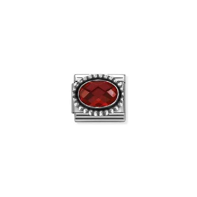 Classic Oxidised Silver and CZ Facetted Rich Red Beaded Oval Sparkly & Stones Charms