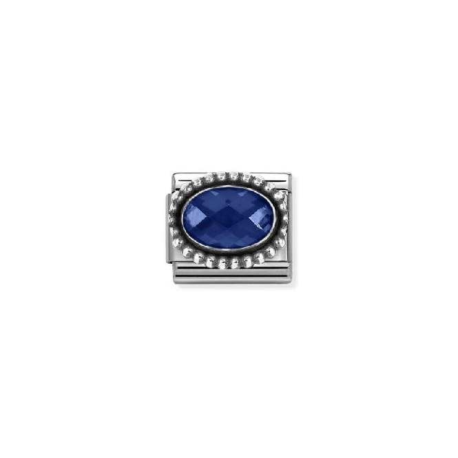 Classic Oxidised Silver and CZ Facetted Rich Blue Beaded Oval Sparkly & Stones Charms