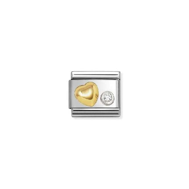 Classic Two-Tone Gold and Silver Raised Heart with White CZ Sparkly & Stones Charms