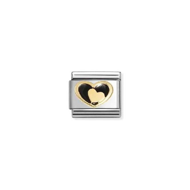 Classic Gold and Enamel Black Heart In Heart Love & Hearts Charms