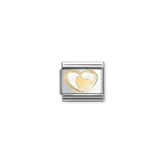 Classic Gold and Enamel White Heart In Heart Love & Hearts Charms