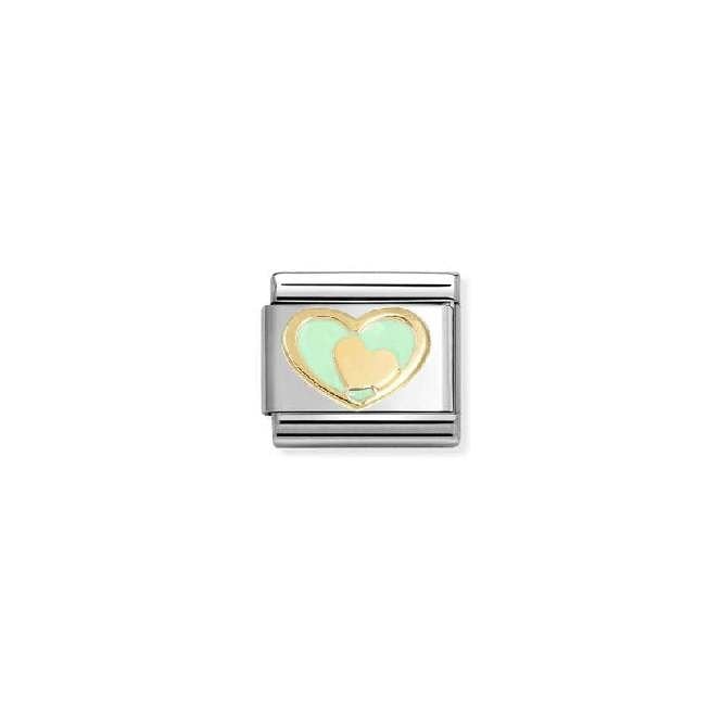 Classic Gold and Enamel Pastel Green Heart In Heart Love & Hearts Charms