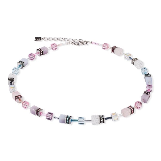 GeoCUBE Iconic Precious Necklace in Silver with Pink & Lilac