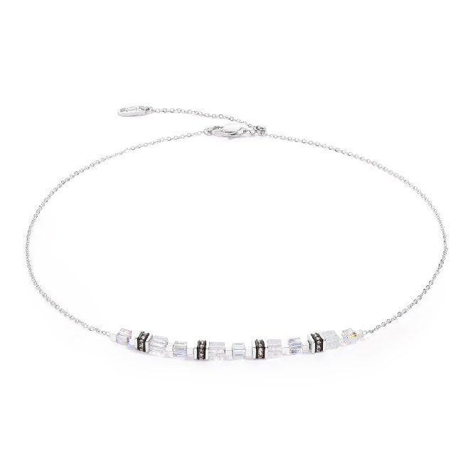 Mini Cubes & Chain Necklace in Silver & White