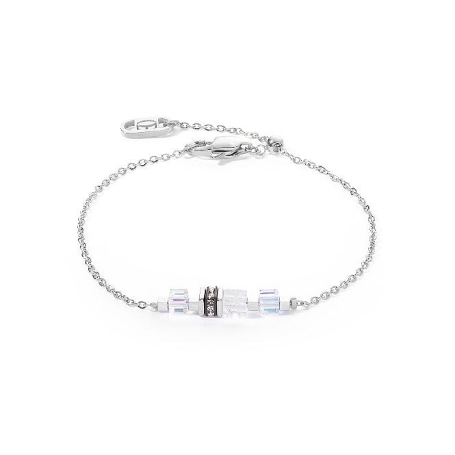 Mini Cubes & Chain Bracelet in Silver & White