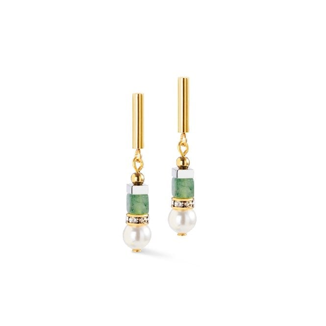 Precious Fusion Offset Earrings in Gold with Green