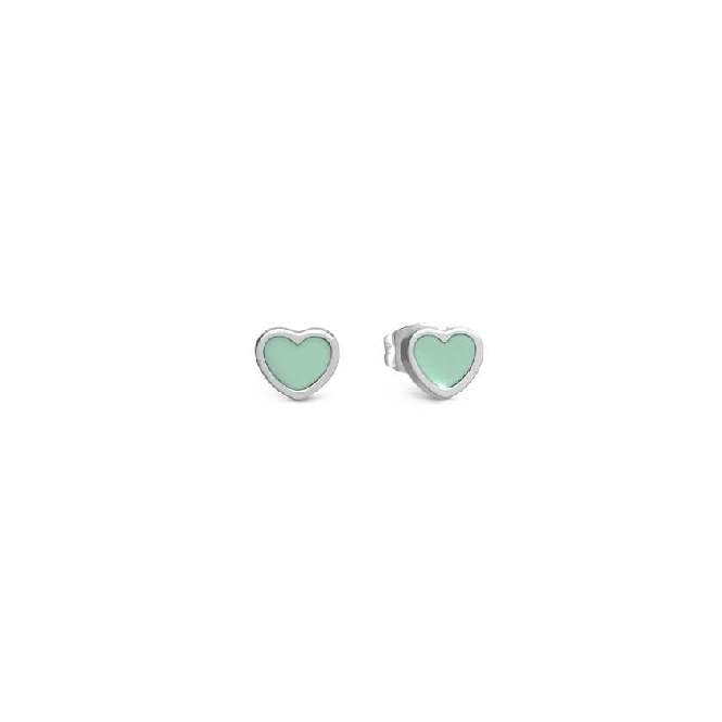 Emosfere Aqua Green Heart Earrings in Silver & Enamel