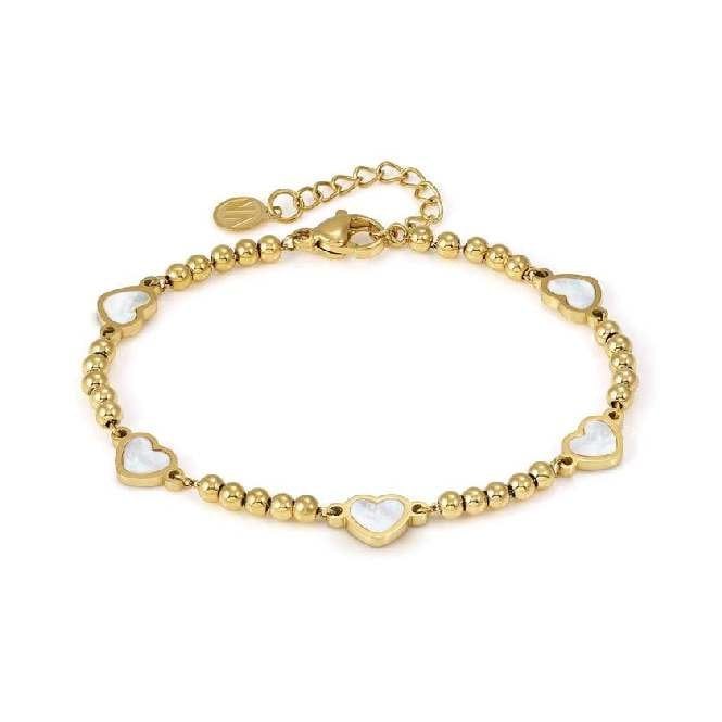 Emosfere 5 White Hearts Bracelet in Gold & Mother of Pearl