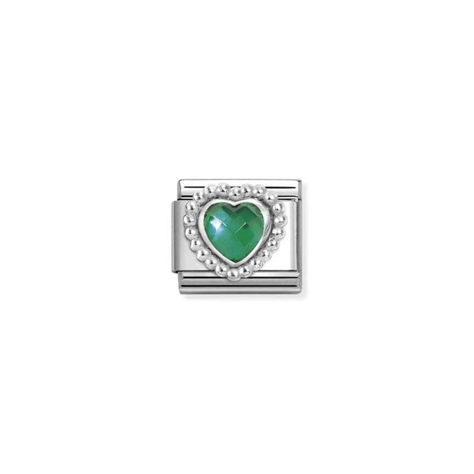 Classic Silver and CZ Green Facetted Dotted Heart Sparkly & Stones Charms