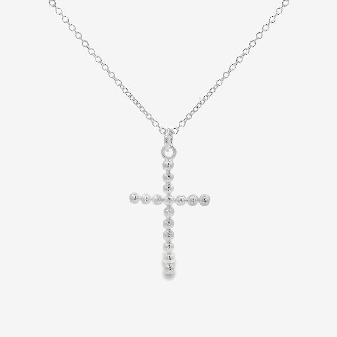 Silver Beaded Cross Pendant Necklace