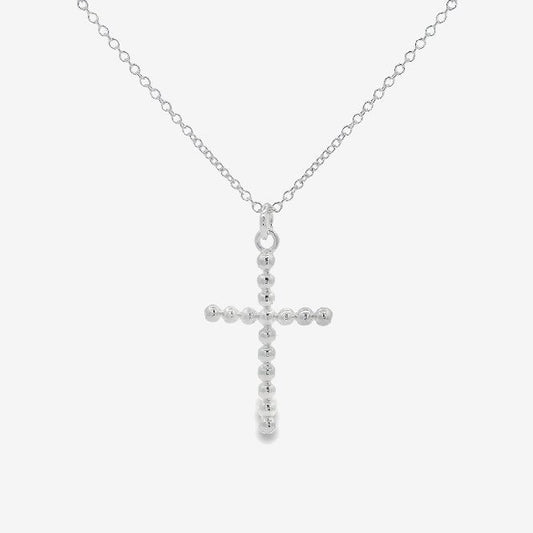 Silver Beaded Cross Pendant Necklace