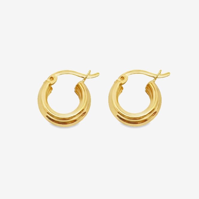 Gold Triple Band Hoop Earrings, 12mm Small