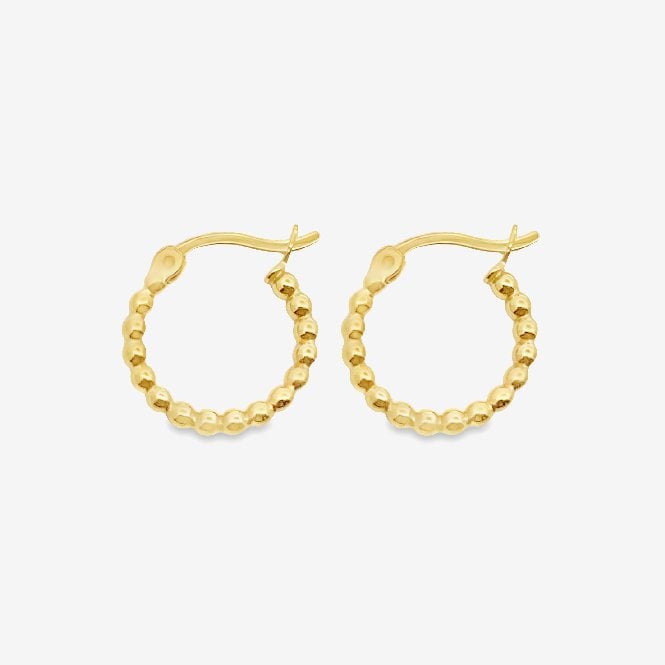 Gold Beaded Hoop Earrings, 15mm Small