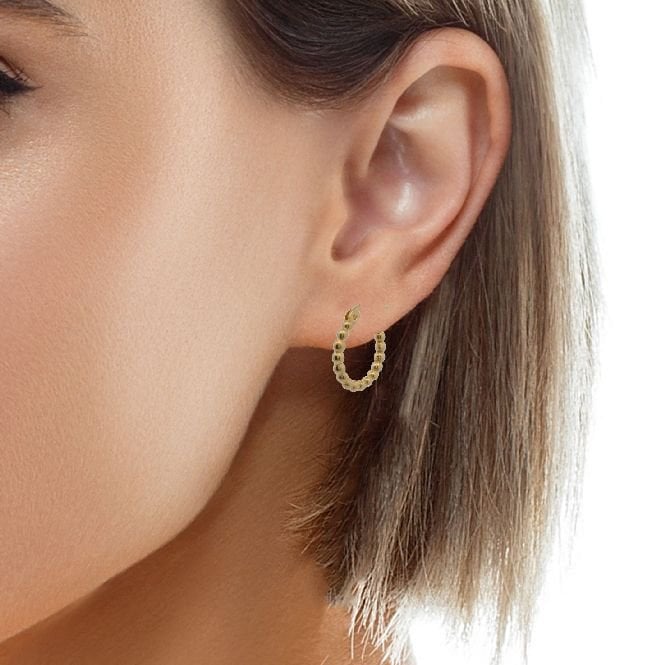 Gold Beaded Hoop Earrings, 15mm Small