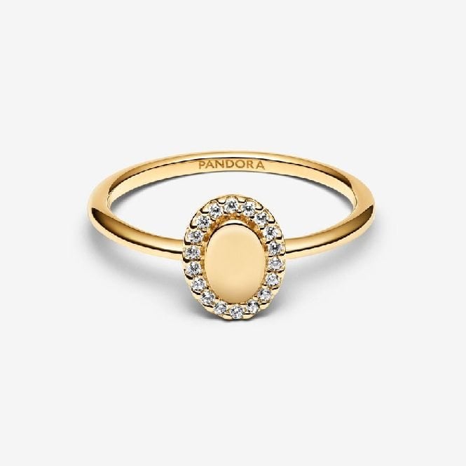 Gold Engravable Oval Halo Ring, Size 52