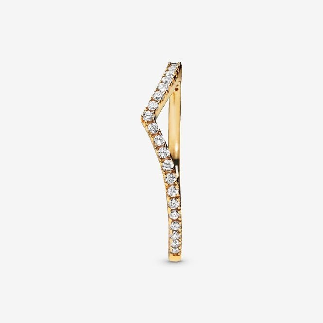 Gold Sparkling Wishbone Ring, Size 58