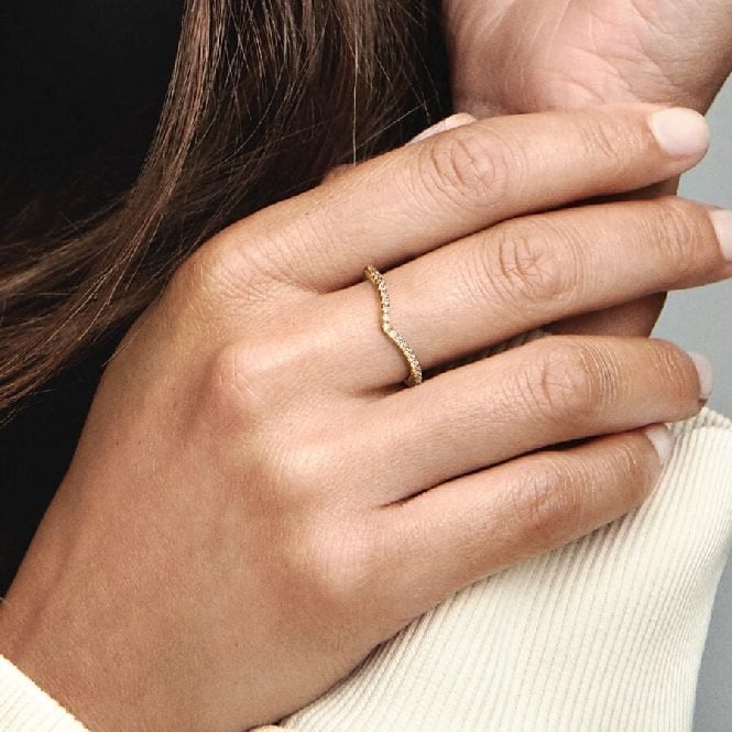 Gold Sparkling Wishbone Ring, Size 62