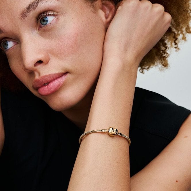 Gold Heart Clasp Snake Chain Bracelet, 18cm