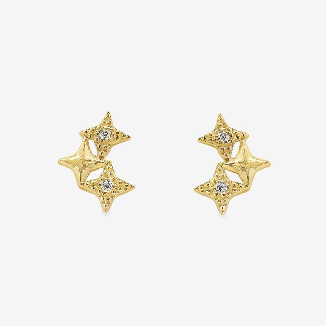 Gold 3 Star CZ Stud Earrings