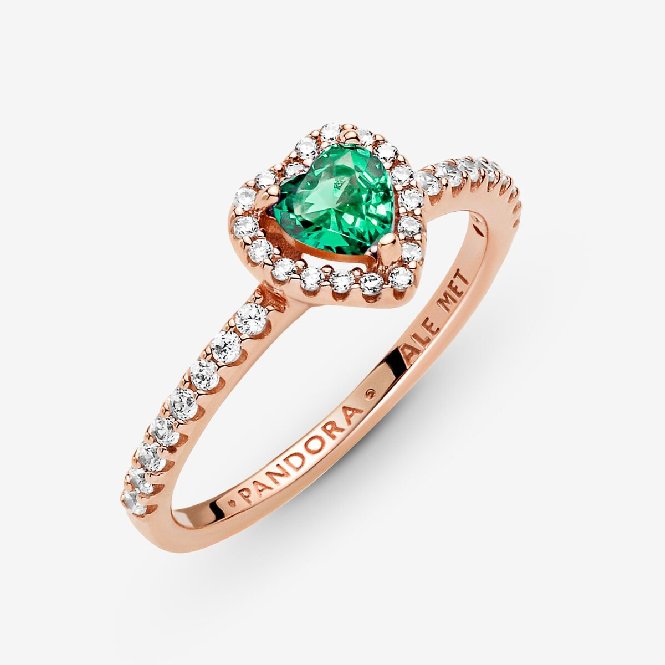 Rose Sparkling Elevated Green Heart Ring, Size 54