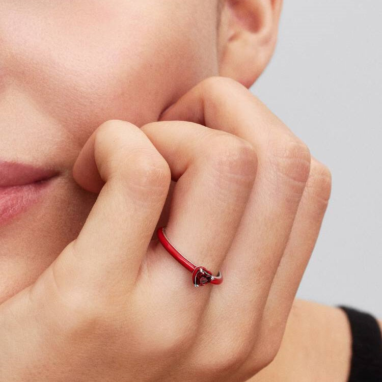 Red Chakra Heart Ring, Size 54