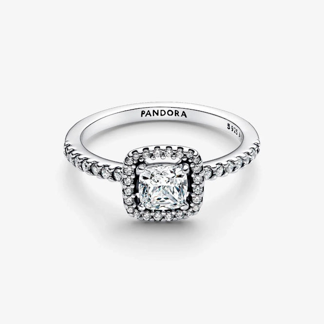 Sparkling Square Halo Ring, Size 52