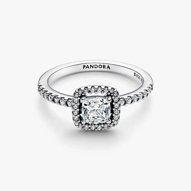 Sparkling Square Halo Ring, Size 50