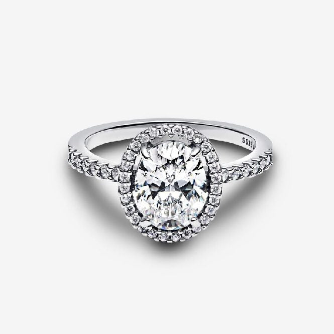 Oval Sparkling Halo Statement Ring, Size 52