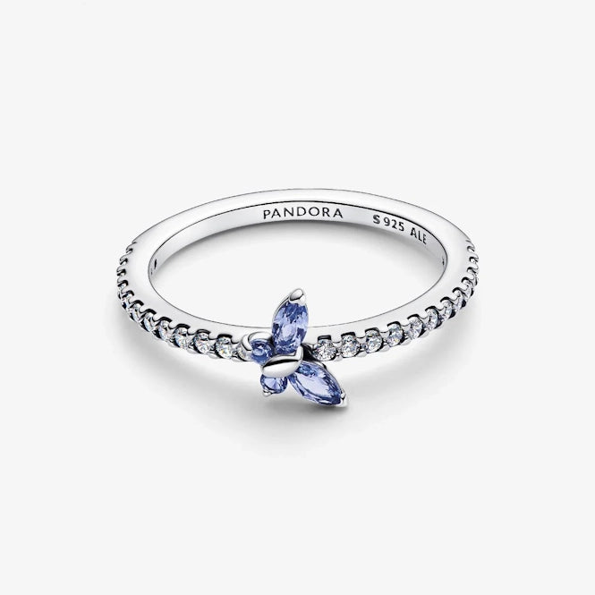 Sparkling Cornflower Blue Butterfly Ring, Size 58