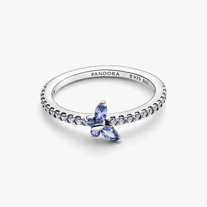 Sparkling Cornflower Blue Butterfly Ring, Size 54